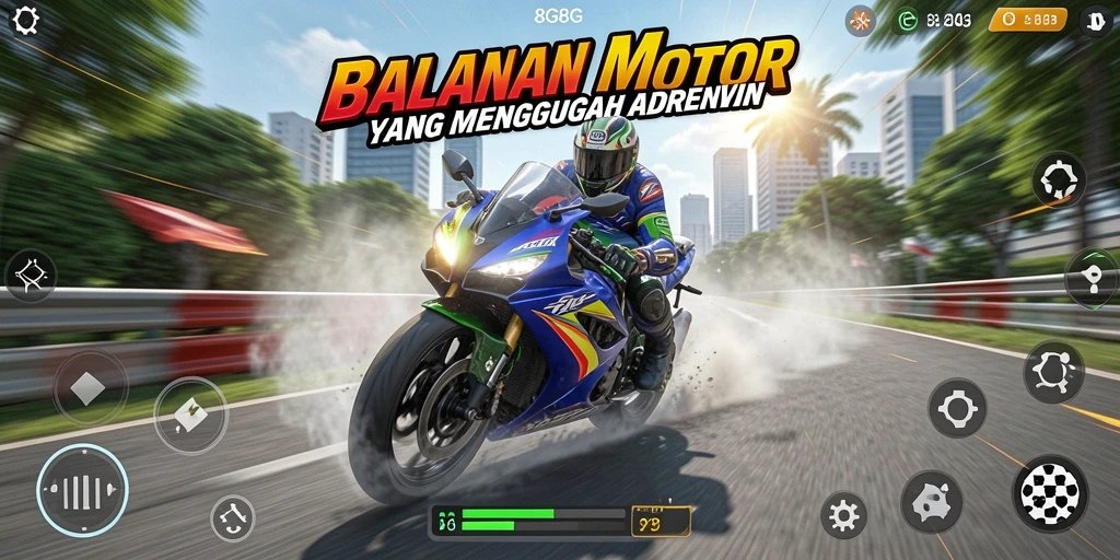 Gameplay seru dari 8G8G di lintasan balapan motor.
