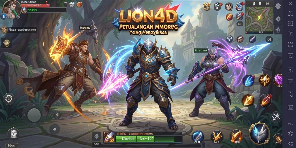 Tangkapan layar LION4D yang memperlihatkan aksi pertempuran MMORPG yang seru.