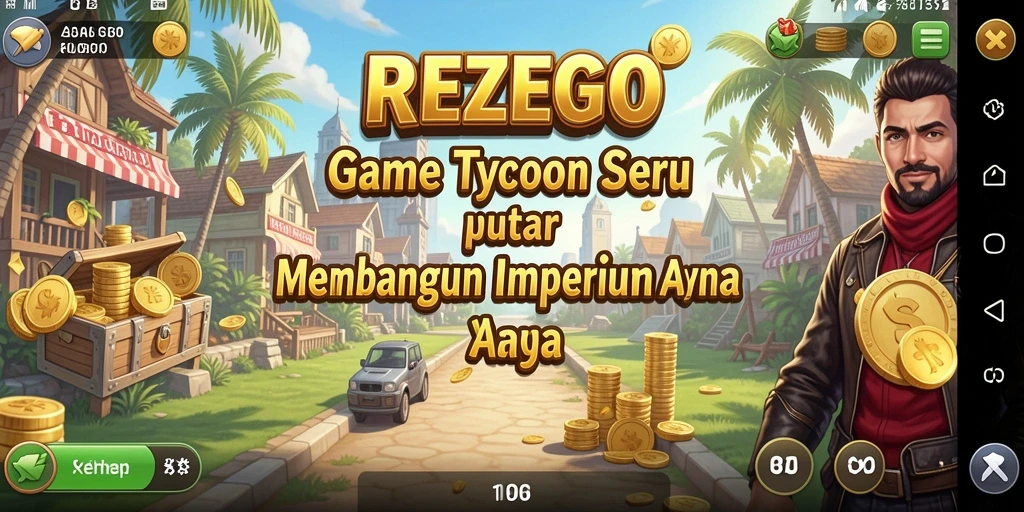 Tampilan gameplay seru di REZEGO saat membangun bisnis impian.
