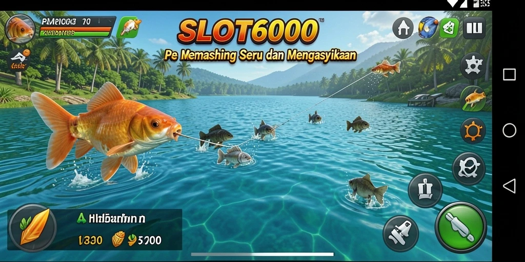 Tampilan gameplay SLOT6000 yang menampilkan suasana memancing yang seru.