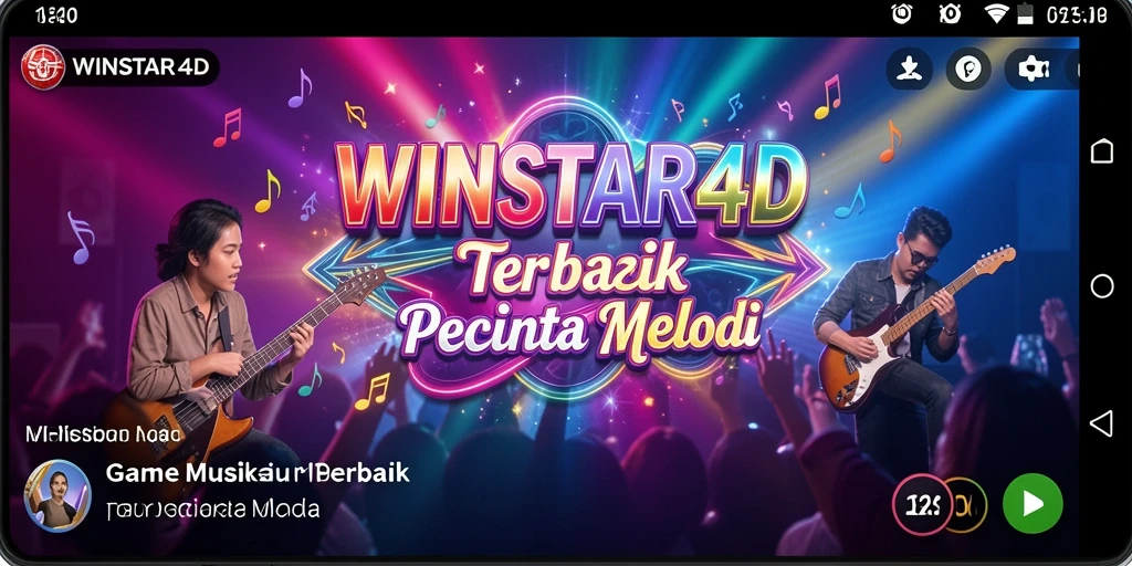 Screenshot utama WINSTAR4D menampilkan antarmuka interaktif yang menyenangkan saat bermain musik.